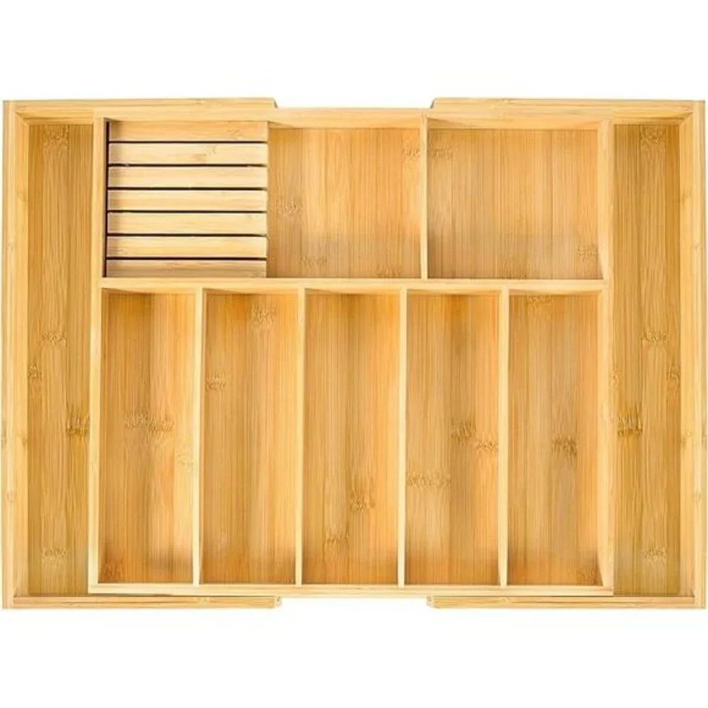 Extra large bamboo silverware drawer organizer expandable utensil cutlery holder
